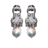 Lara Heems Women's Earring Lion Pearl Silver