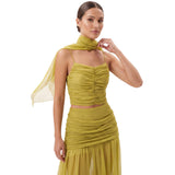 A0251004 طقم تنورة وشال زيتوني XS SS26