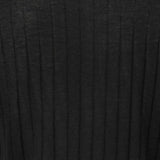 Black knitwear garment with a fine vertical ribbed texture.