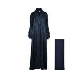 Lamar Textured Satin Midnight Blue Abaya with matching scarf — Available for Online Purchase.