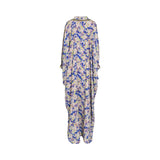 Back view of the LAYLATY floral kaftan showing the continuous garden print and the elegant, floor-length modest drape.