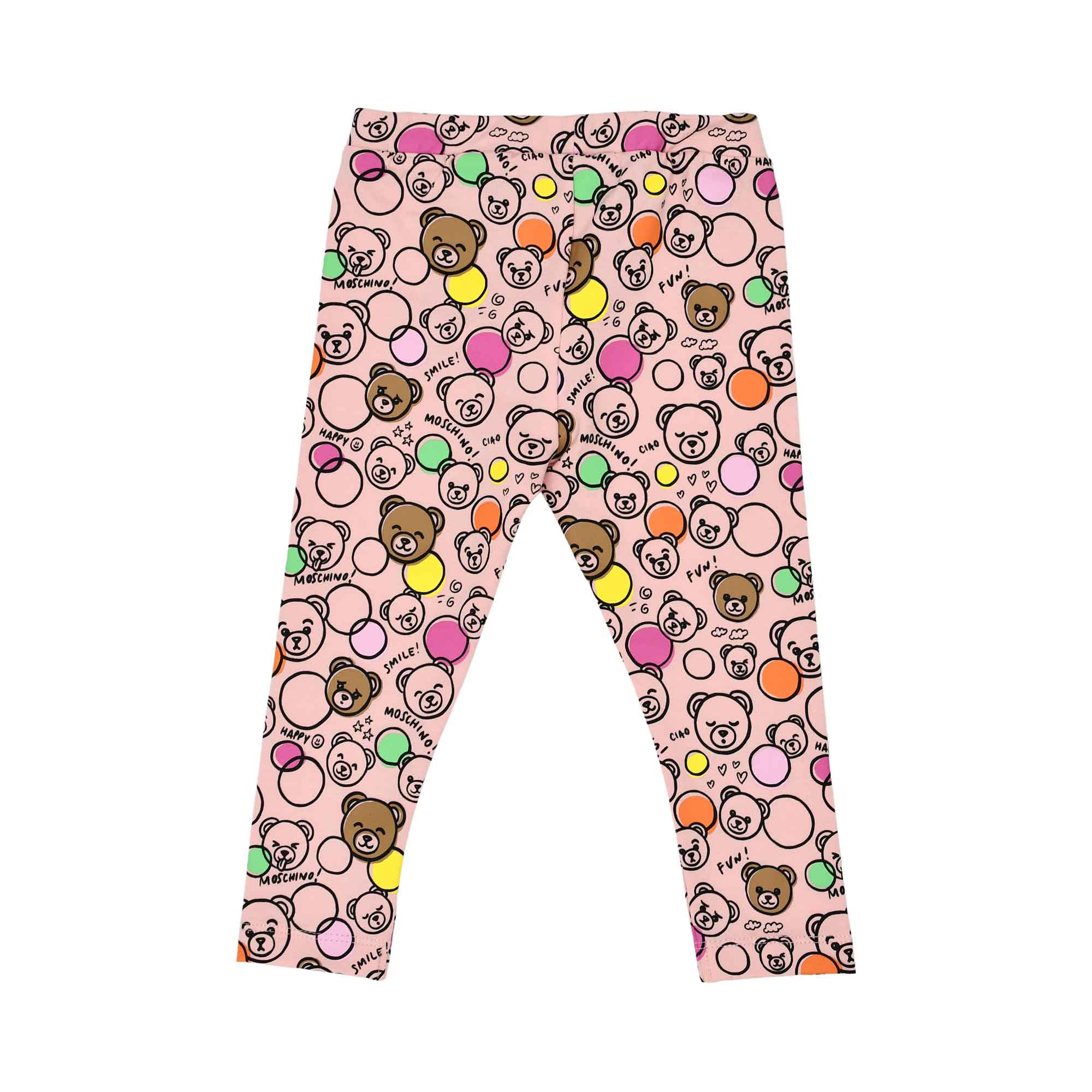 Leggings-only back view Moschino baby girl white top pink teddy leggings set. Order Online Today