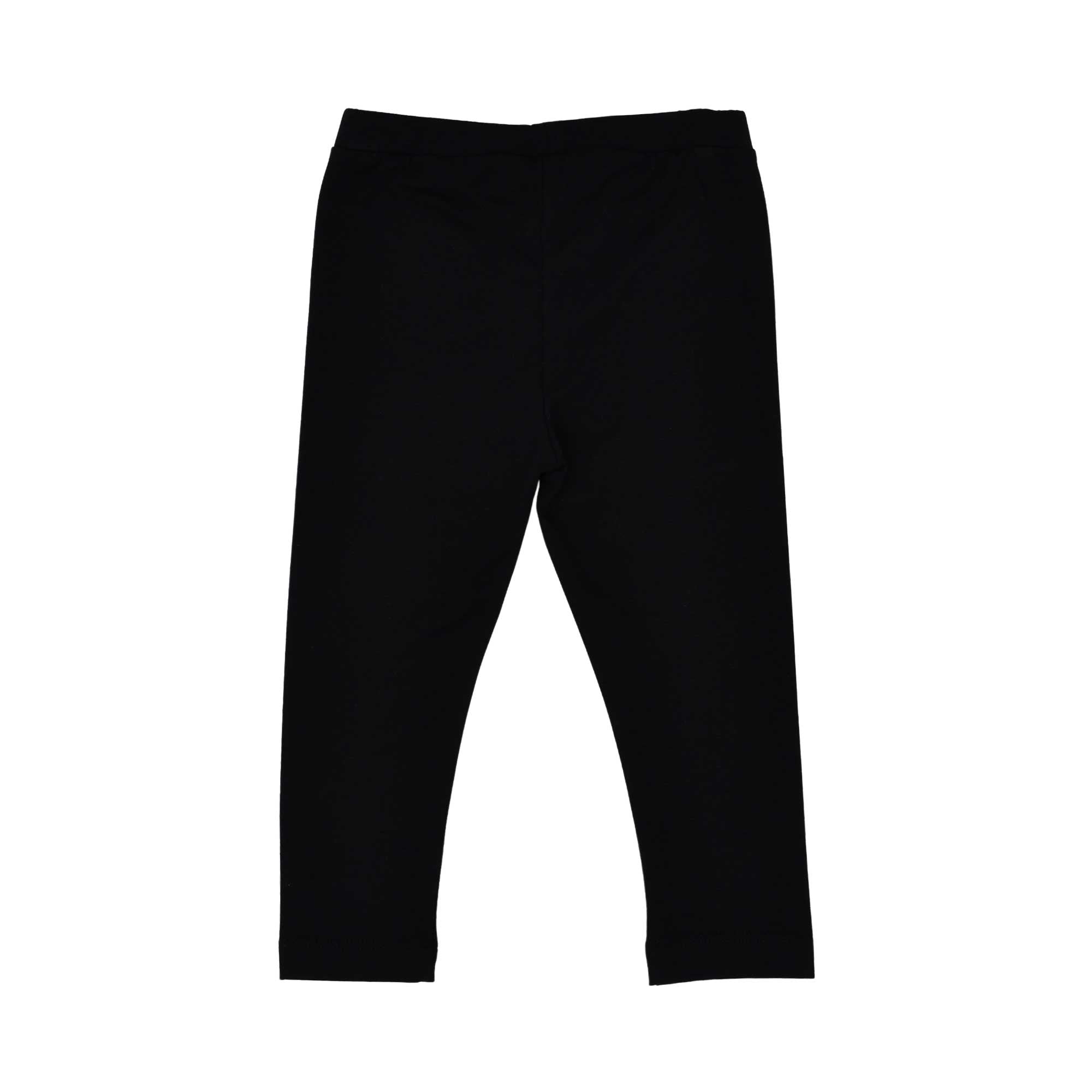 Leggings-only back view of the Moschino baby girl white top black teddy leggings set. Available for Online Purchase