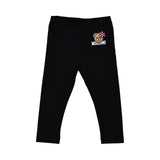 Leggings-only front view of the Moschino baby girl white top black teddy leggings set. Available for Online Purchase