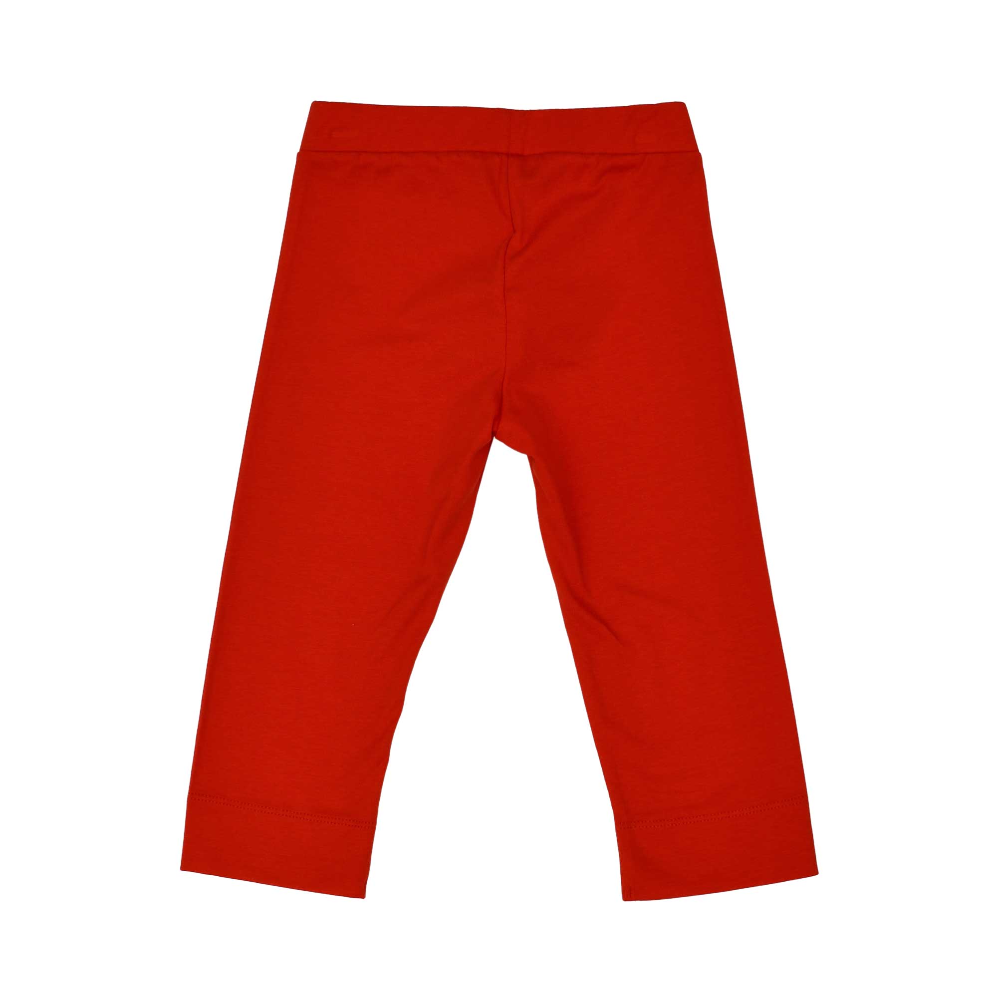 Leggings back view of the Moschino baby girl white teddy logo top red leggings set. Find the Collection Online
