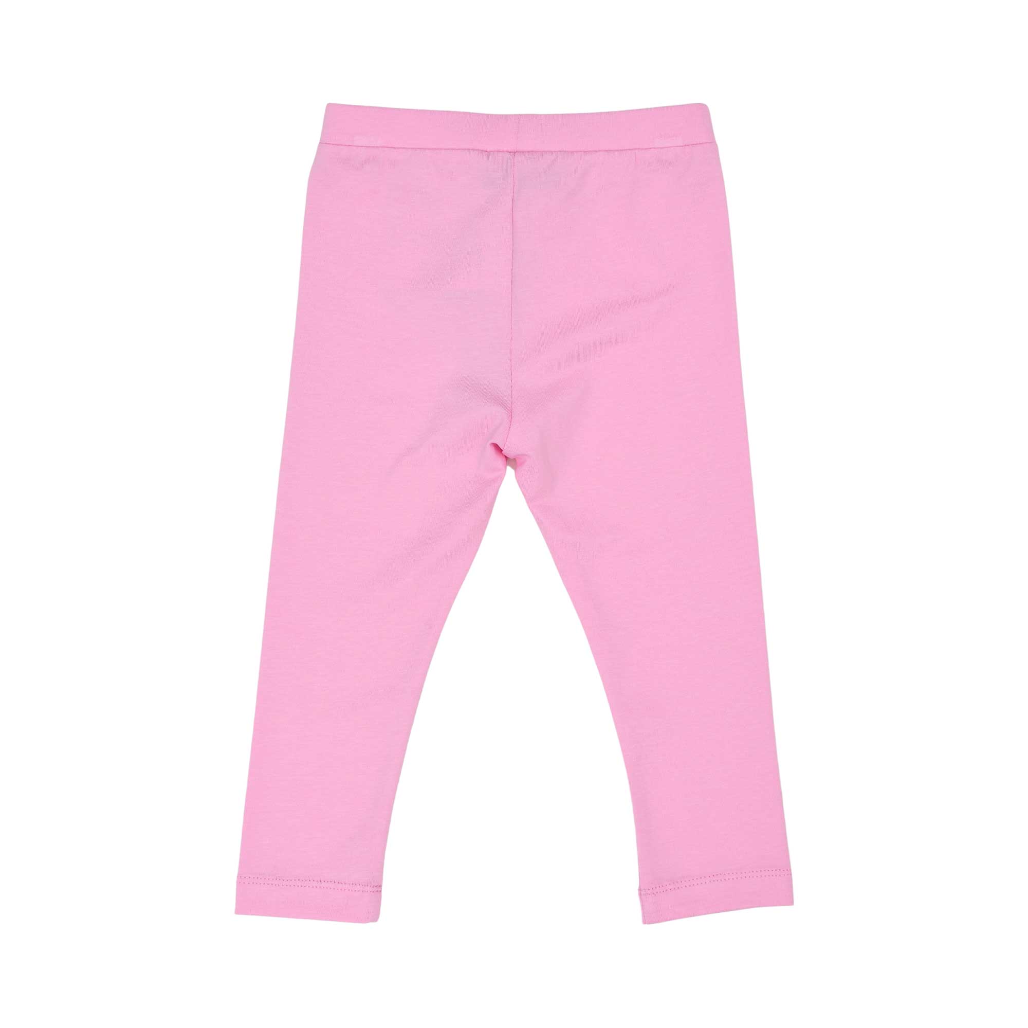 Leggings back view of the Moschino baby girl white top pink teddy heart leggings set. Shop Online Today.