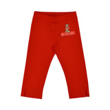 Leggings front view of the Moschino baby girl white teddy logo top red leggings set. Find the Collection Online