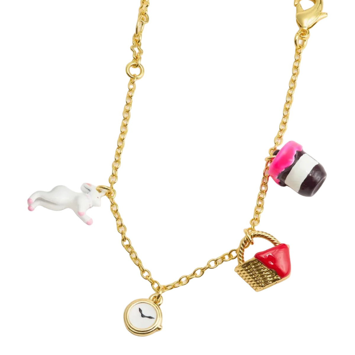 Les Néréides MULTIVERS Women's Delicate Bracelet Gold necklace with colorful charms on a white background