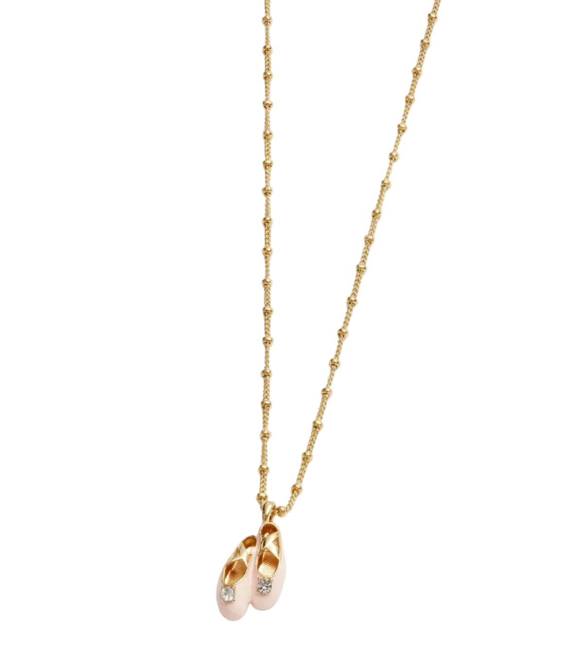 Les Nereides Women's Pink Pallet Slipper Pendant Necklace Gold necklace with a small pendant on a light beige background