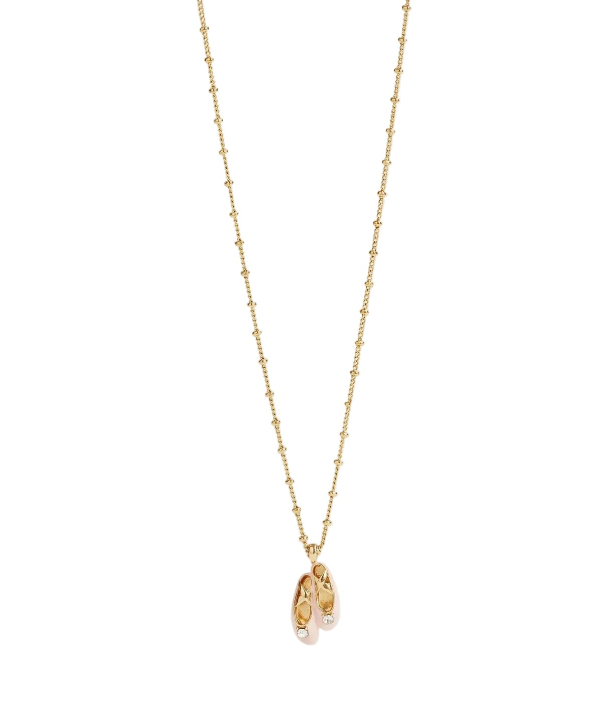 Les Nereides Women's Pink Pallet Slipper Pendant Necklace Gold necklace with a pendant on a white background