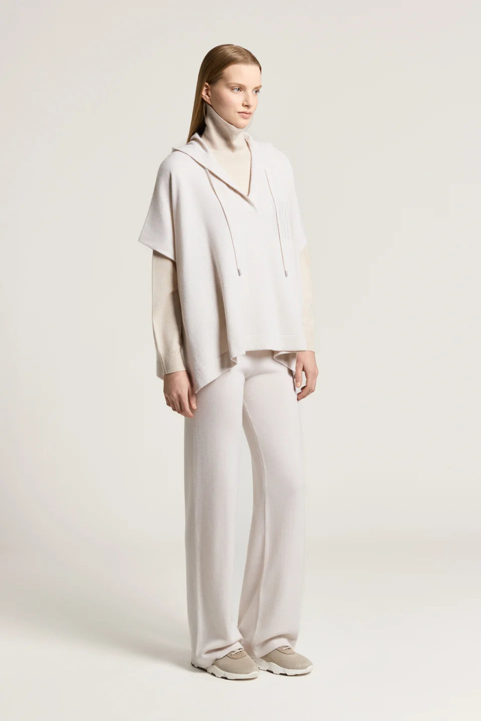 Star Dust Beige wide-leg pants in a soft knit fabric, full-length with a simple design.