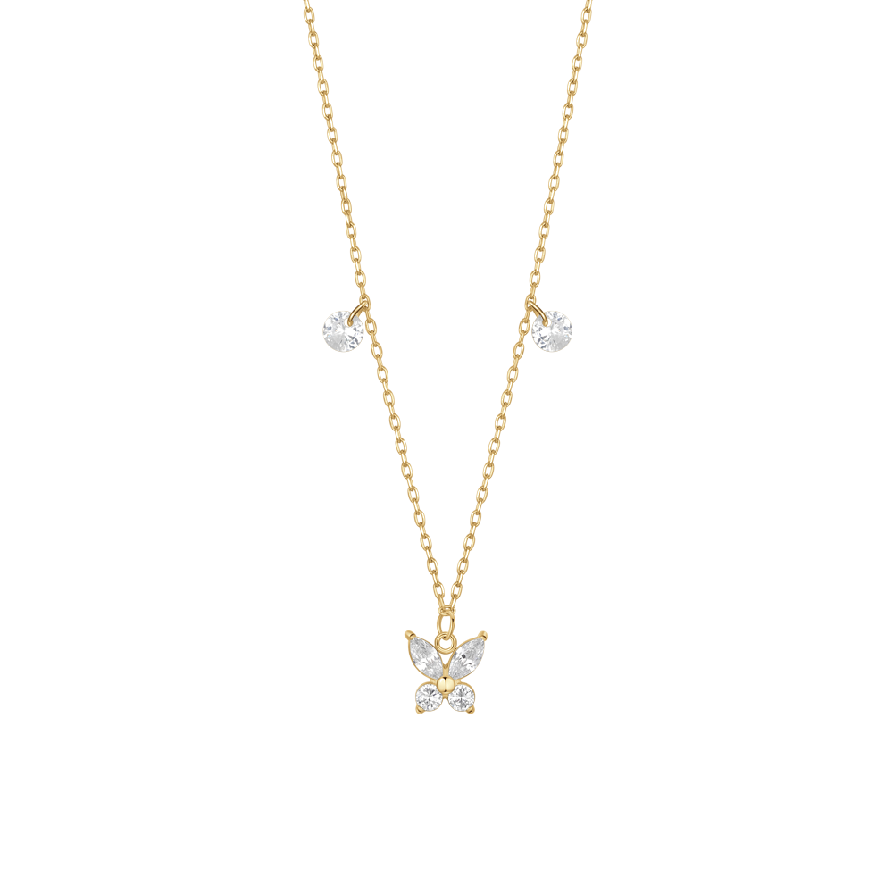 Luca Barra IP gold steel butterfly necklace with white zircon — Find Online Today.