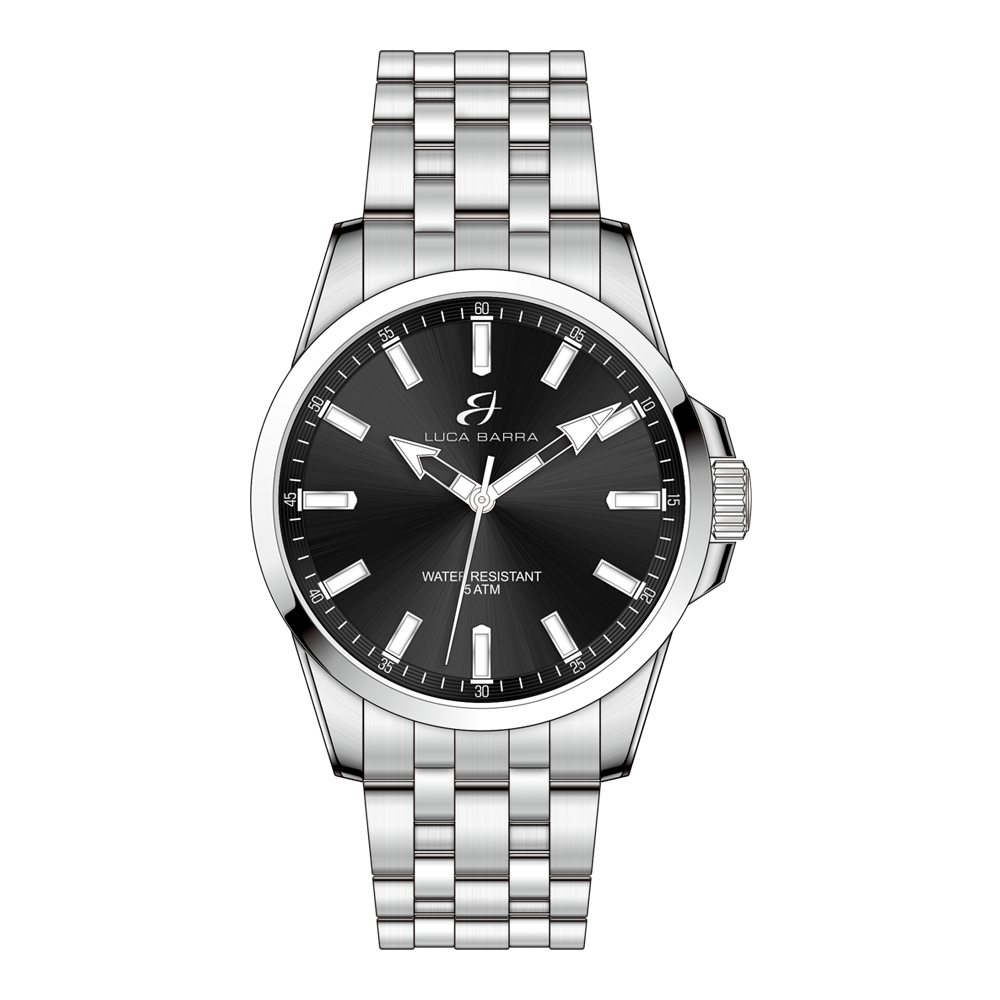 Luca Barra men’s steel watch with black dial stainless steel bracelet – Available for Online Purchase