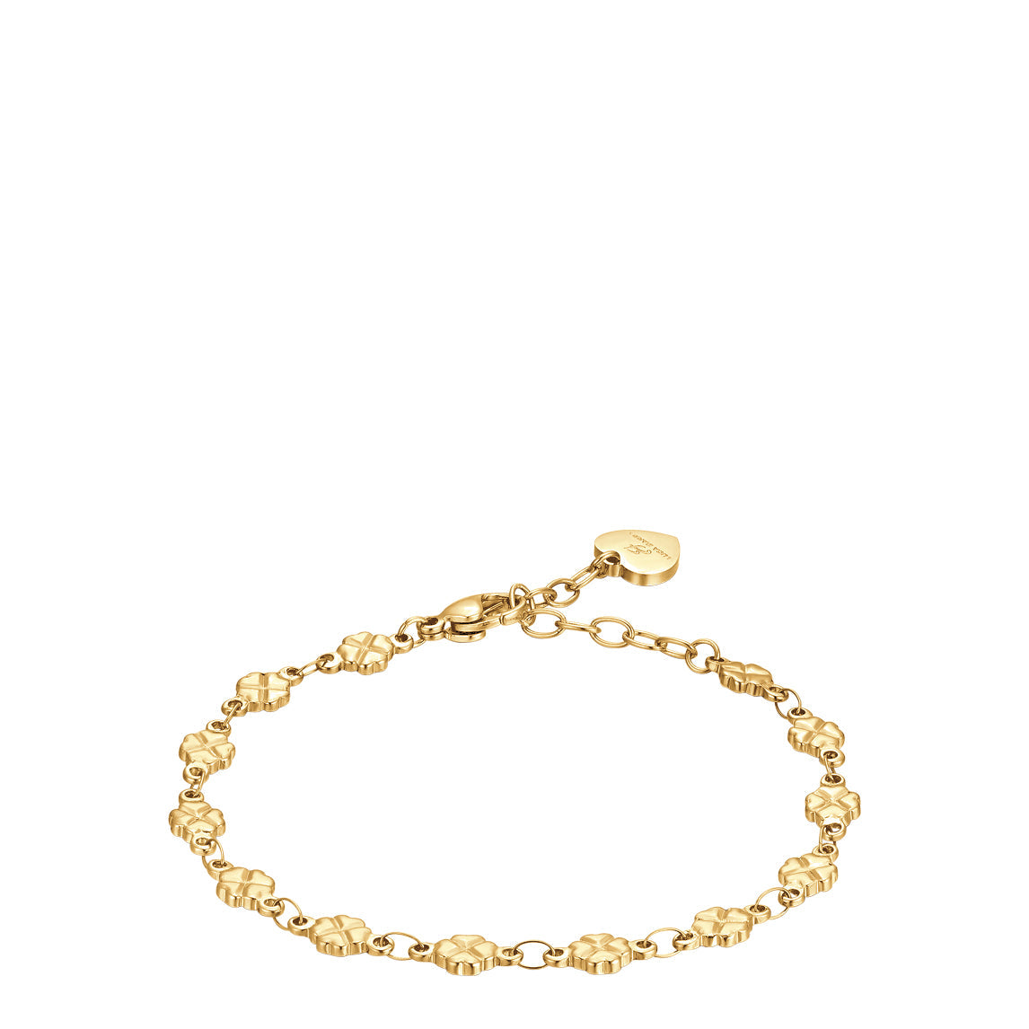 Luca Barra women’s IP gold steel bracelet with four-leaf clover motifs, elegant symbolic jewelry design, Now Online.