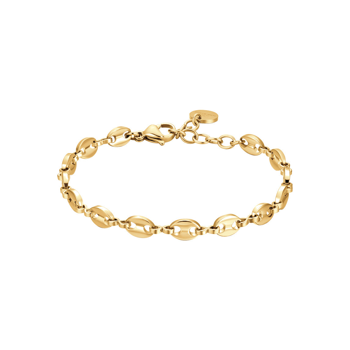 Luca Barra women’s IP gold steel bracelet with polished oval links, elegant stainless steel jewelry