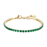Luca Barra women’s IP gold steel tennis bracelet with green crystals – shop the latest online