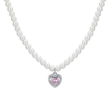Luca Barra women's pearl necklace with pink heart zircon — Available Online Today