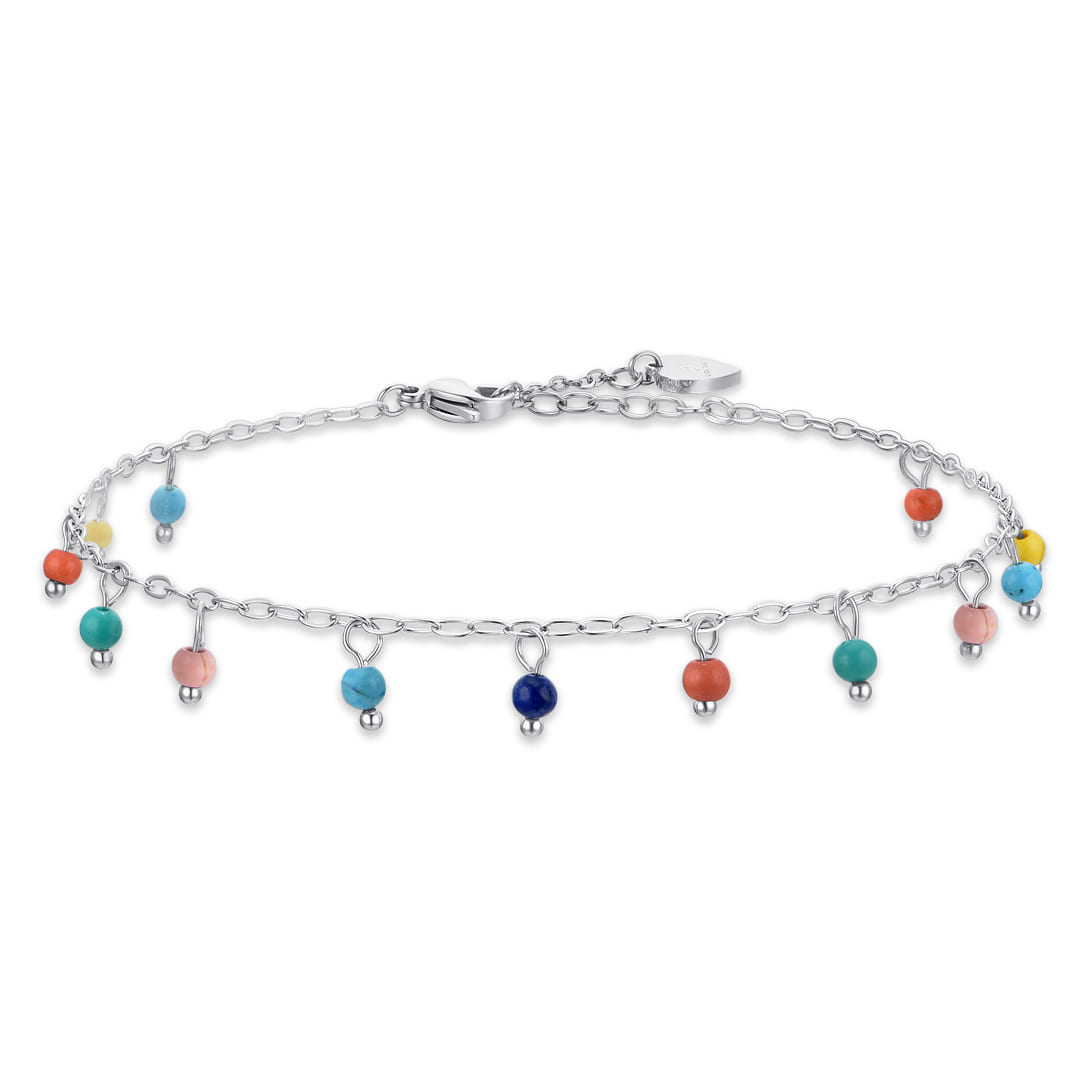 Luca Barra women’s steel anklet with multicolored stones – Shop the Latest Online
