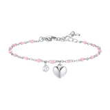 Luca Barra Women's Steel Bracelet with Heart, Crystal & Pink Enamel Stones
