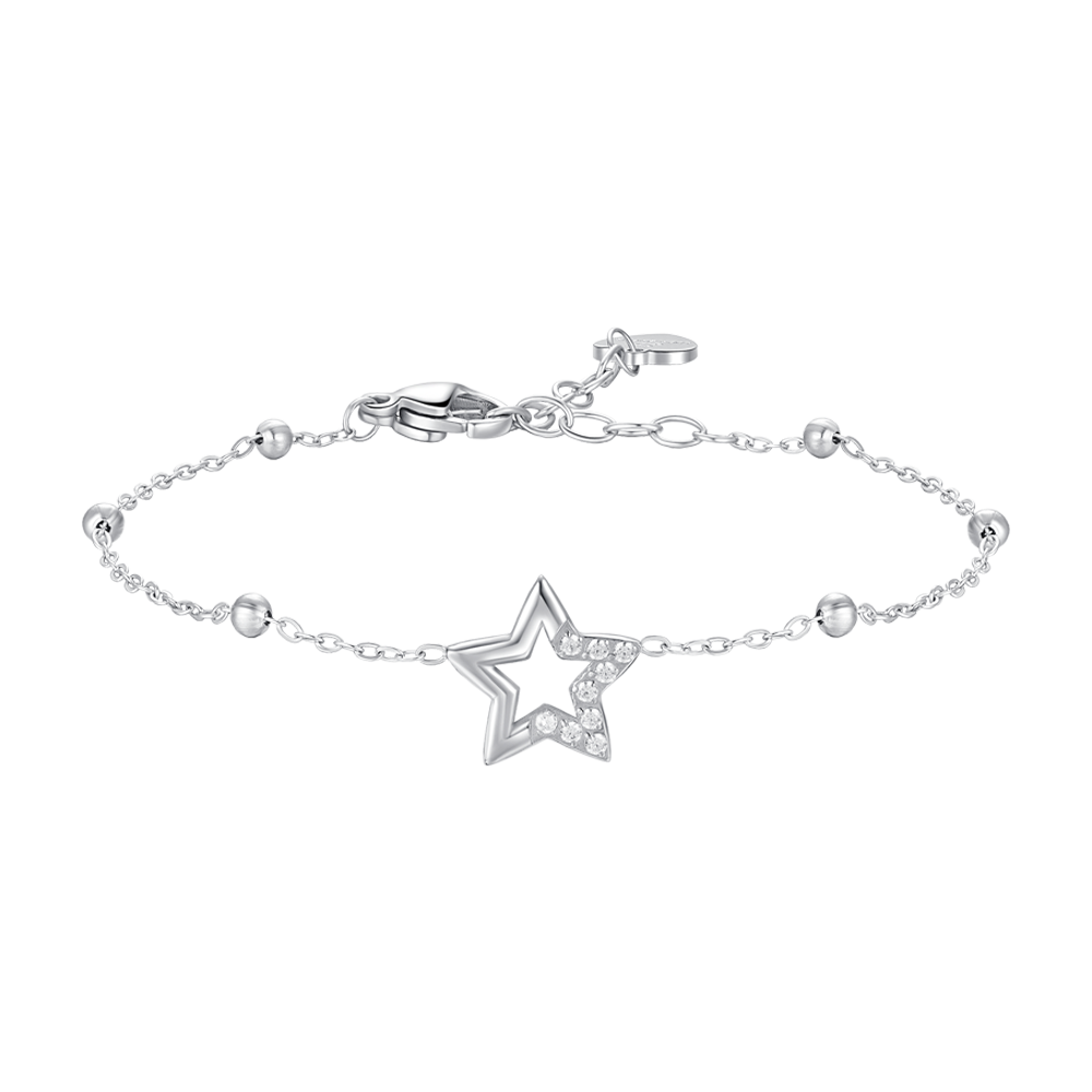 Luca Barra women’s steel bracelet with star charm and white zircon stones, elegant minimalist jewelry, Now Online.