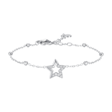 Luca Barra women’s steel bracelet with star charm and white zircon stones, elegant minimalist jewelry, Now Online.
