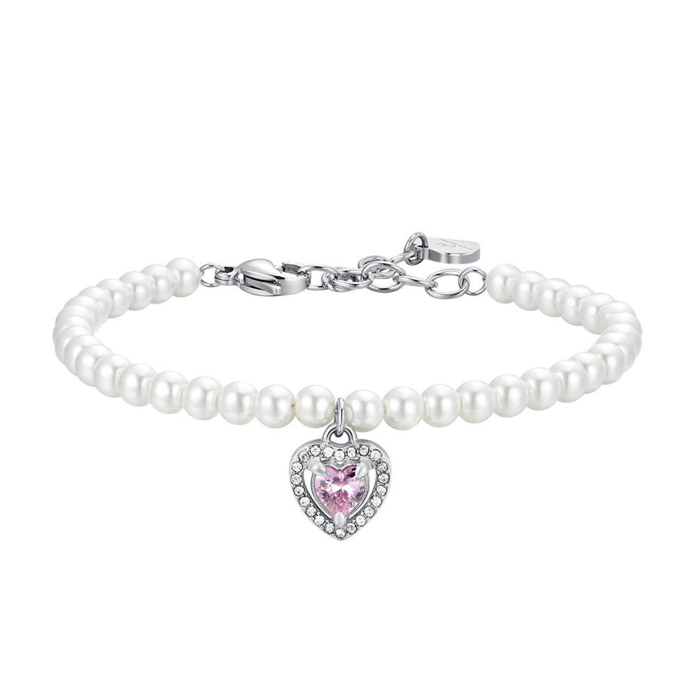 Luca Barra women’s steel bracelet with synthetic pearls and pink zircon heart – Order Now Online