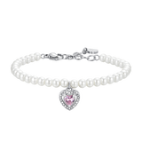 Luca Barra women’s steel bracelet with synthetic pearls and pink zircon heart – Order Now Online