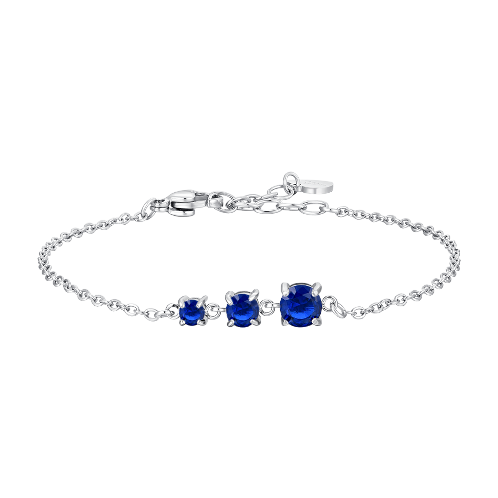 Luca Barra women’s steel bracelet with three blue zircon crystals, elegant silver-tone jewelry, Order Online Today
