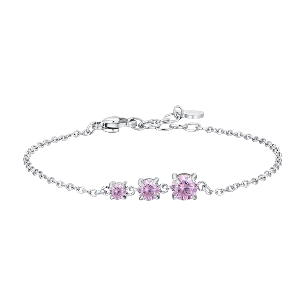 Luca Barra women’s steel bracelet with three pink zircon crystals, delicate and elegant design, Shop the Latest Online