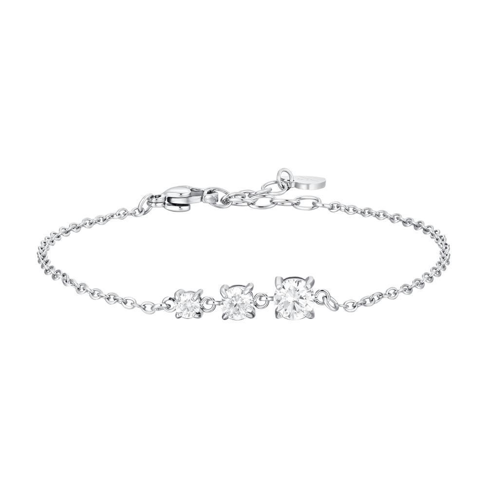 Luca Barra women’s steel bracelet with three white zircon crystals, Purchase Now Online