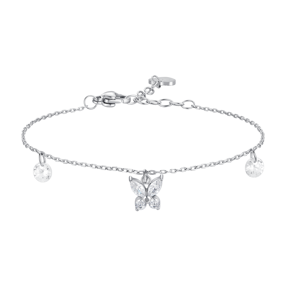 Luca Barra women’s steel bracelet with white butterfly zircon pendant, Available Now Online
