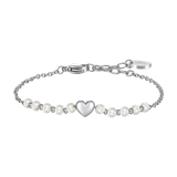 Luca Barra women’s steel bracelet with white synthetic pearls and heart detail, Now Available Online