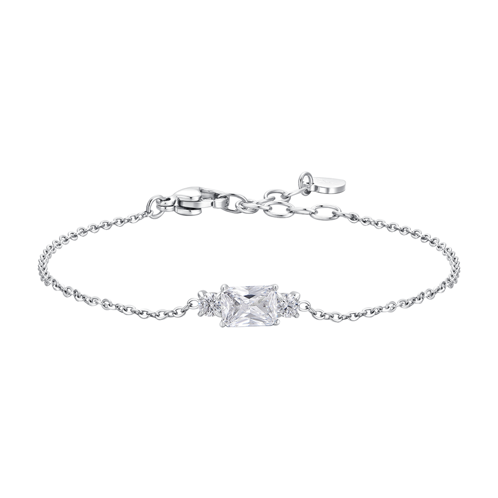 Luca Barra women’s steel bracelet with white zirconia crystals, elegant minimalist jewelry design, Find Online Today