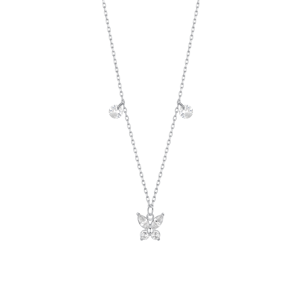 Luca Barra women’s steel butterfly necklace with white zircon — Find Online Today