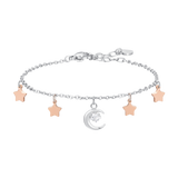 Luca Barra women’s steel moon bracelet with white zircon and rose pink star charms, elegant celestial jewelry design, Available Online Today
