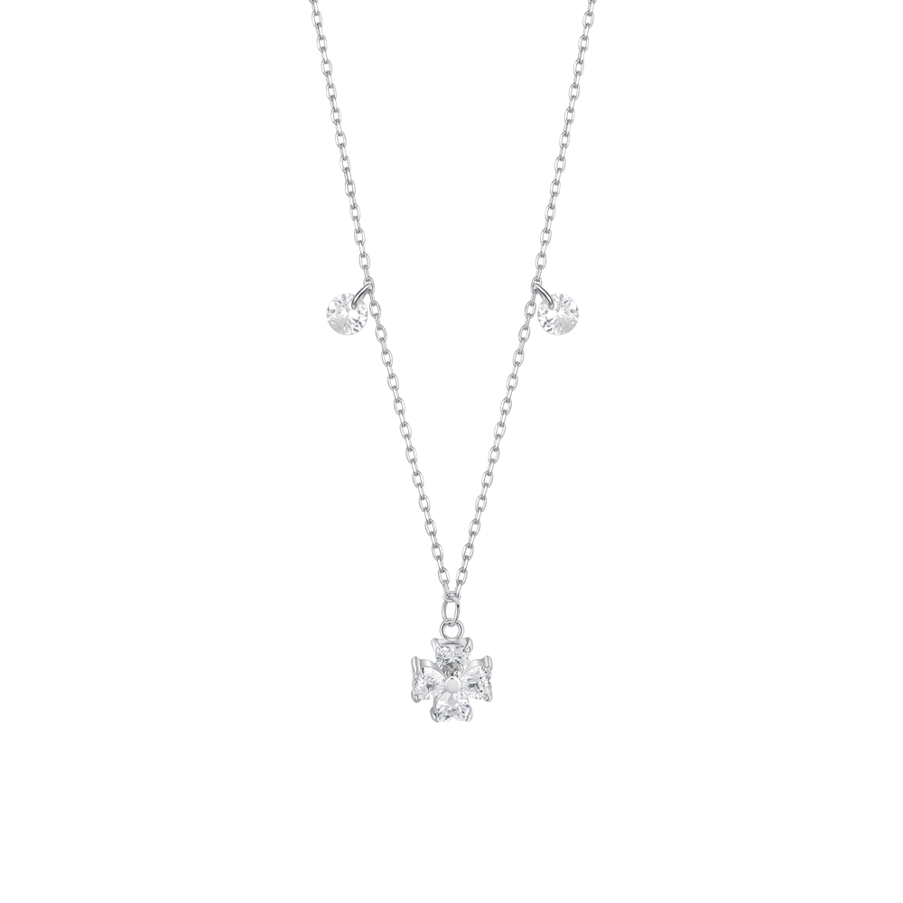 Luca Barra women's steel necklace with four-leaf clover and white zircon — Now Online
