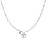 Luca Barra women’s steel necklace with heart, crystal, and pink enamel stones — Shop Now Online.