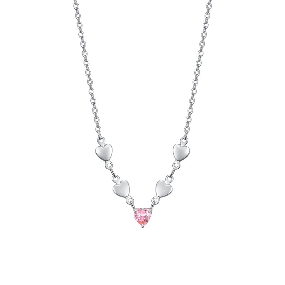 Luca Barra women's steel necklace with pink and silver hearts and crystal — Find Online Today