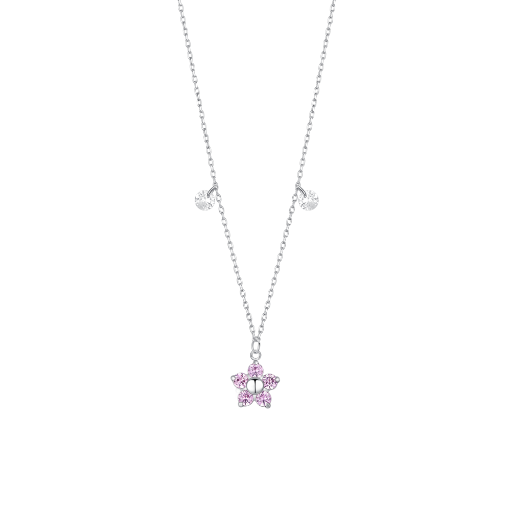 Luca Barra women’s steel necklace with purple zircon flower pendant — Available for Online Purchase.