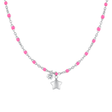 Luca Barra women's steel necklace with star charm, crystal, and pink enamel stones – Available Online Today.
