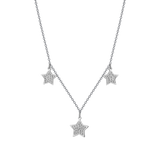 Luca Barra women’s steel necklace with star charms and white crystals, elegant silver-tone jewelry, order online today.