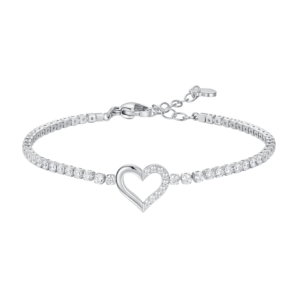 Luca Barra women’s steel tennis bracelet with heart design and white zircon stones, Available Online Today