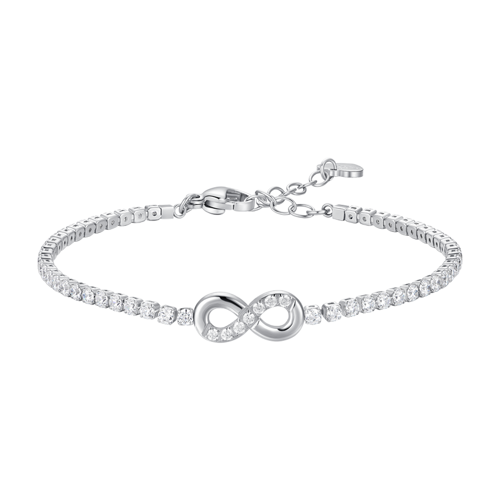 Luca Barra women’s steel tennis bracelet with infinity charm and white zirconia stones – Order Online Today
