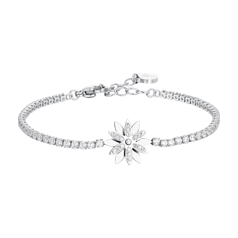 Luca Barra women’s steel tennis bracelet with rotating flower and crystals – Shop Now Online