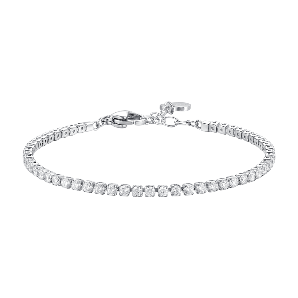 Luca Barra women’s steel tennis bracelet with white zirconia stones, classic tennis design, Order Online Today