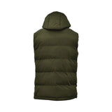 Luke Egrit Men's Quilted Gilet in dark green with hooded padded design back view – Shop Now Online.