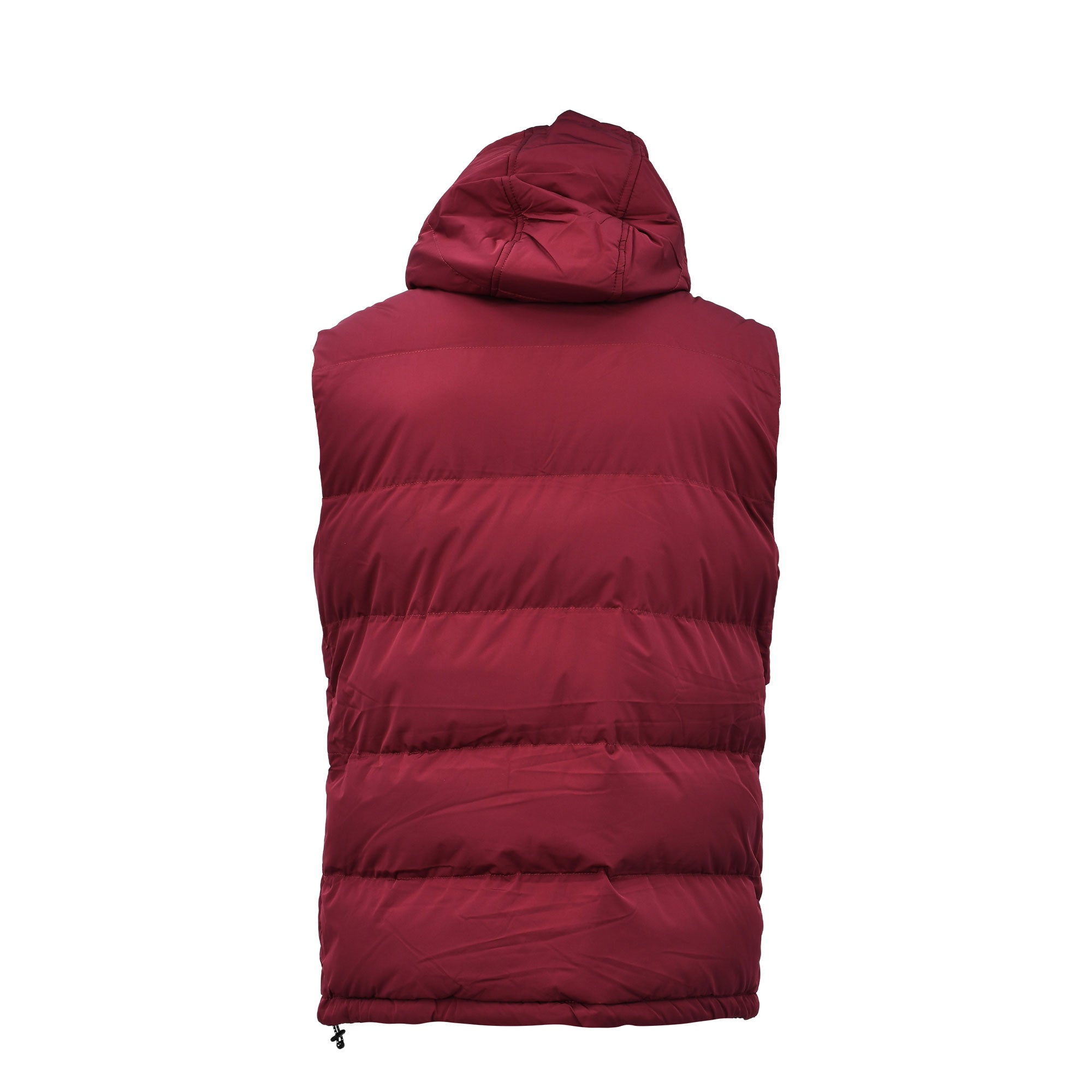 Luke Egrit Men's Quilted Gilet in red with hooded padded design back view – Shop Now Online.