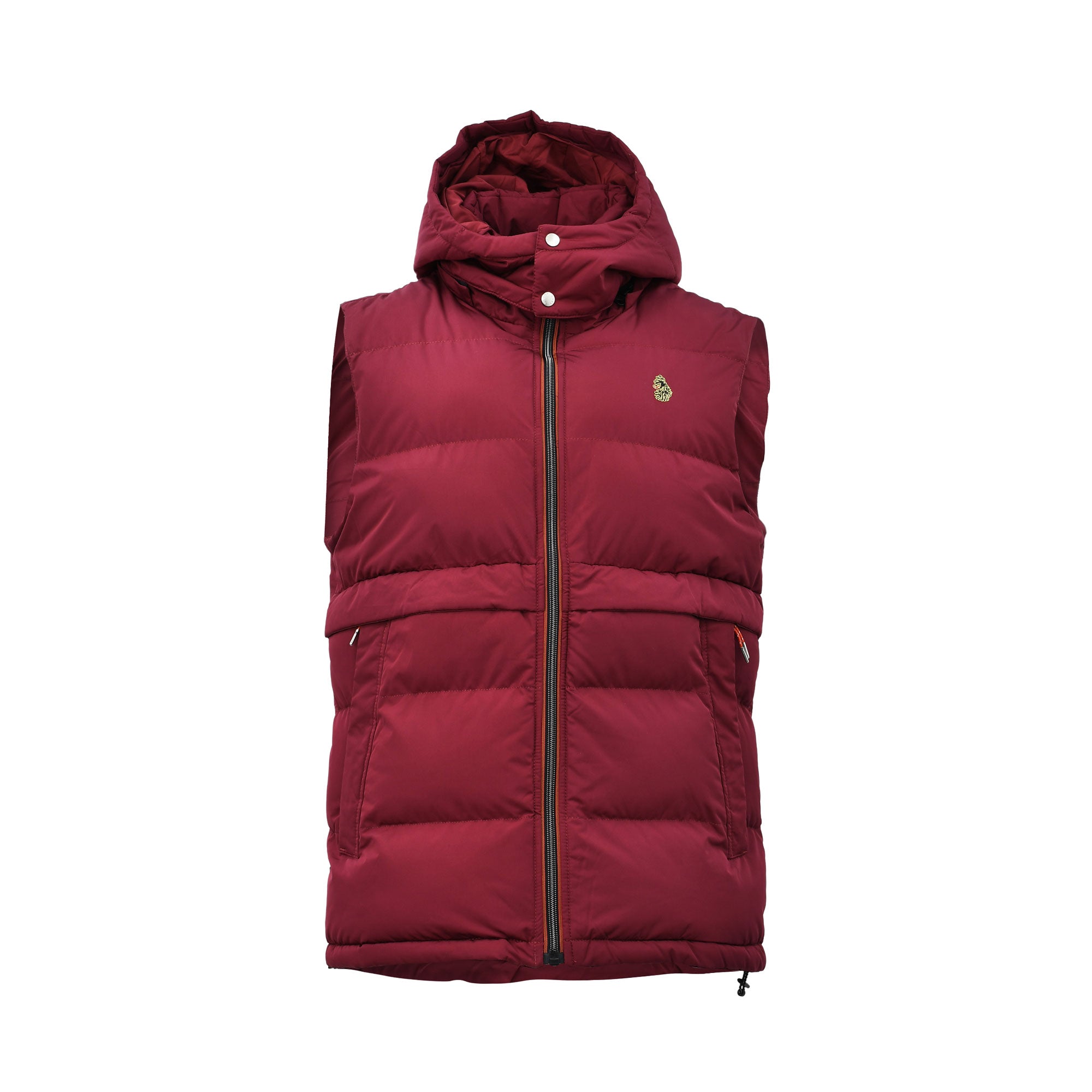 Luke Egrit Men's Quilted Gilet in red with hooded padded design front view – Shop Now Online.