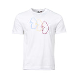 Luke men’s white t-shirt with tri-color outline graphic — Available for Online Purchase