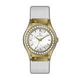Monteva Ladies - Gold-Tone, Stones Bezel, White MOP Dial & Strap Watch